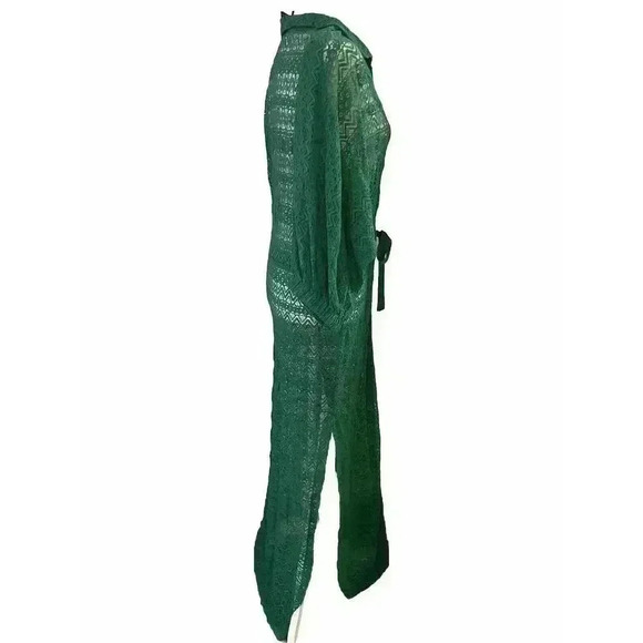 Beach Coverup Medium Lace Drawstring Kaftan Maxi Shirt Dress Swim $295 NWT Green - Picture 6 of 10
